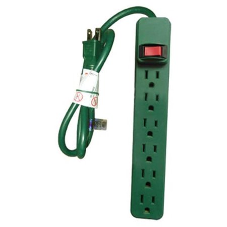 VIRTUAL PS-669G Green 6 Outlet Plastic Housing Power Strip VI135695